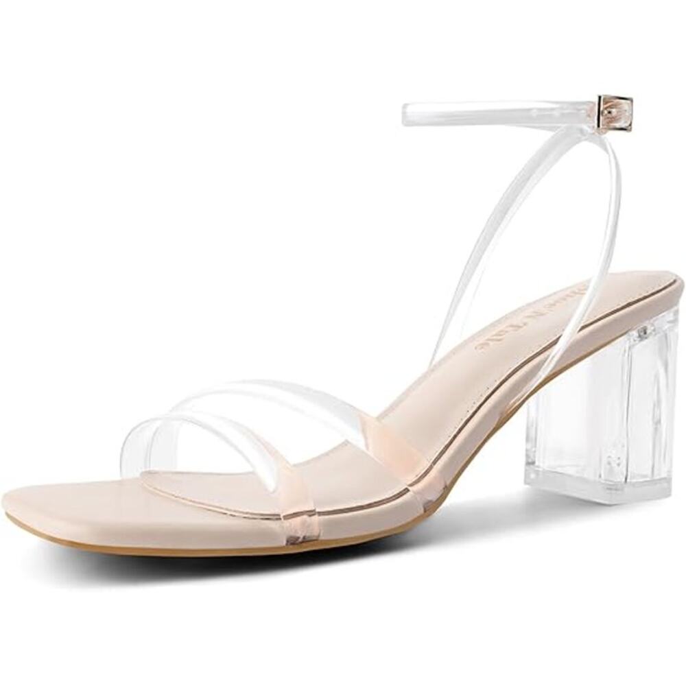 New Shoe'N Tale Womens Size 8.5 Clear Ankle Strap Open Toe 3" Block Heel Shoes